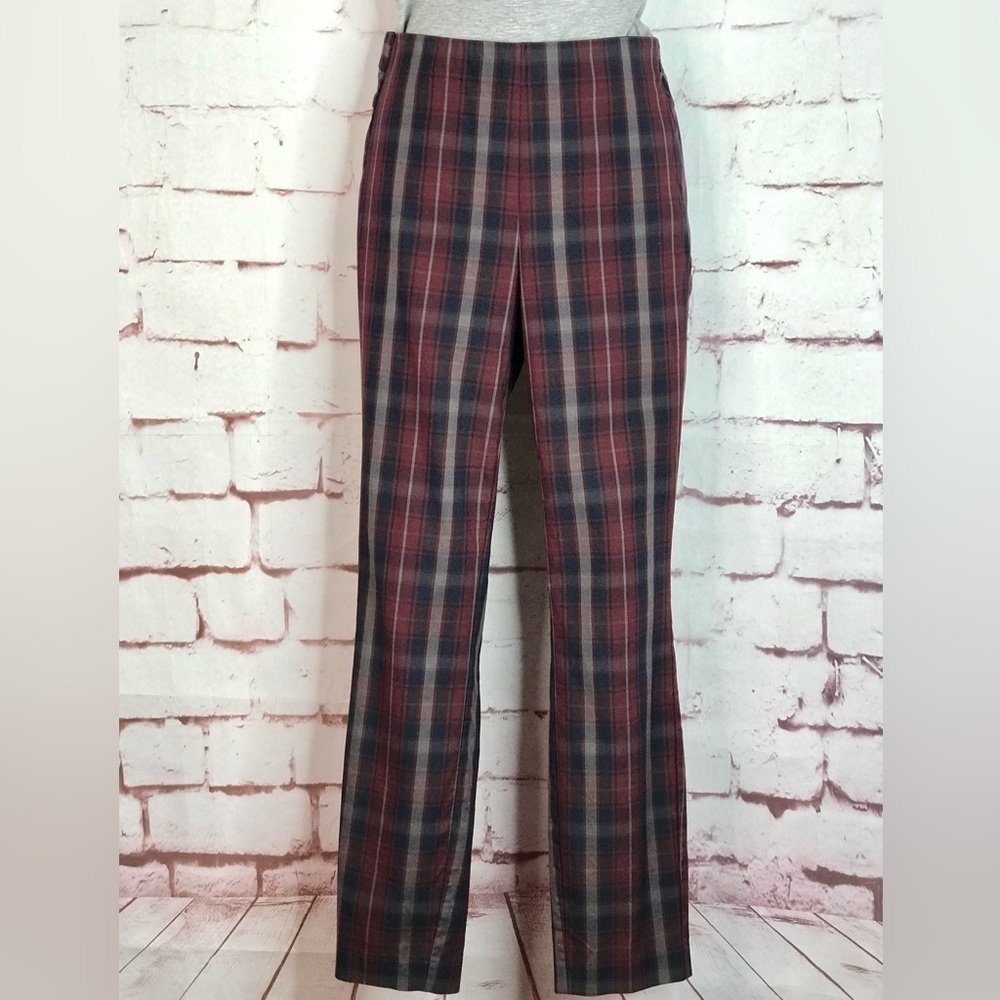 RAG & BONE Simone Burgundy Navy Grey Plaid High Rise Ankle Cropped Pants Size 4 - Picture 7 of 12
